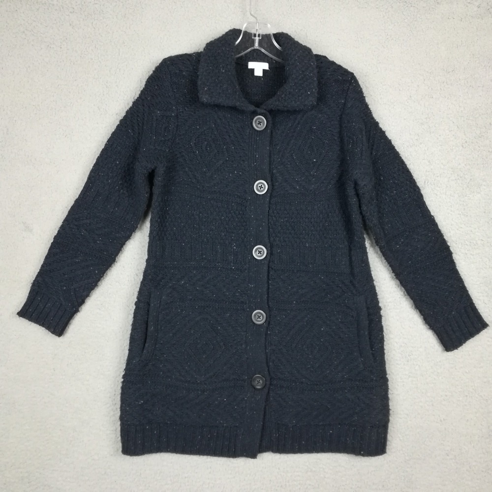 J. Jill Womens Sweater Cardigan Wool Blend Navy Blue Chunky Knit Button Front XS